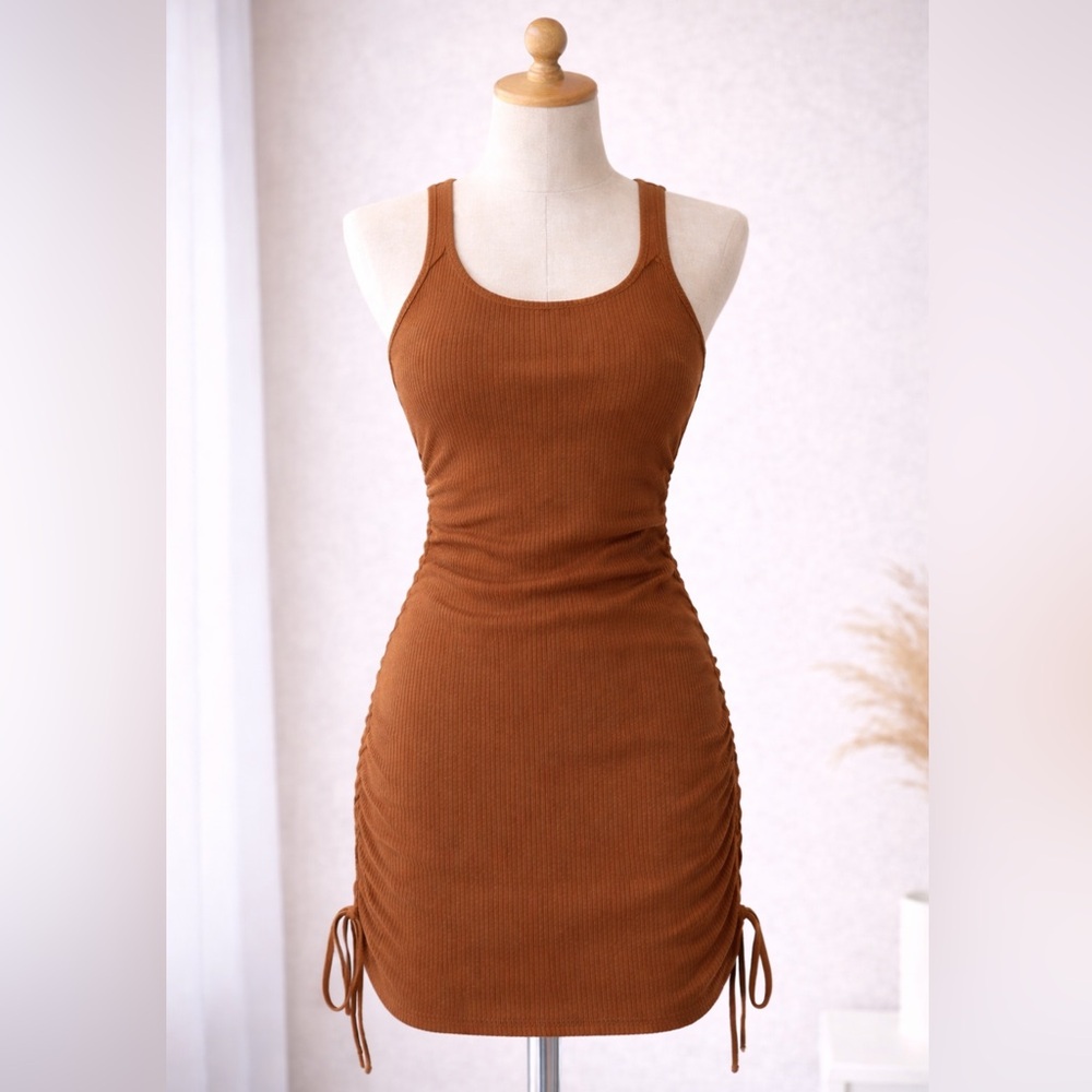 Brown Ribbed Knit Dress